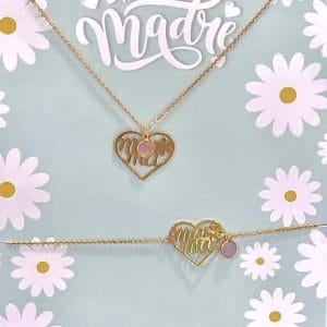 Colgante y pulsera Mamá en plata chapada